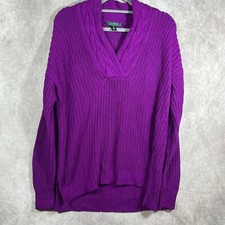 Lauren Ralph Lauren Sweater Womens Medium Purple Cable Knit Fisherman Casual