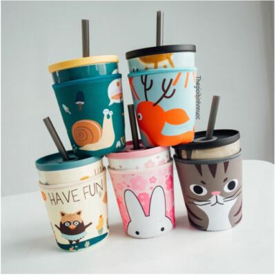 Cute Ceramic Cup Cat Rabbit Bear Fox Dog With Shock-Resistant Bag Included C47