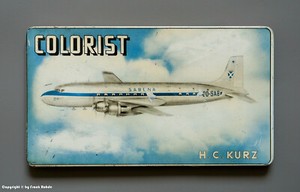 Alte Blechdose - COLORIST H.C. KURZ mit SABENA Flugzeug - um 1955...kurios