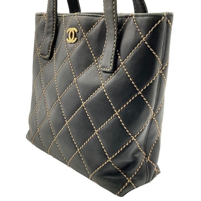CHANEL A18126 Wild Stitch Tote Bag Leather Black Handbag With