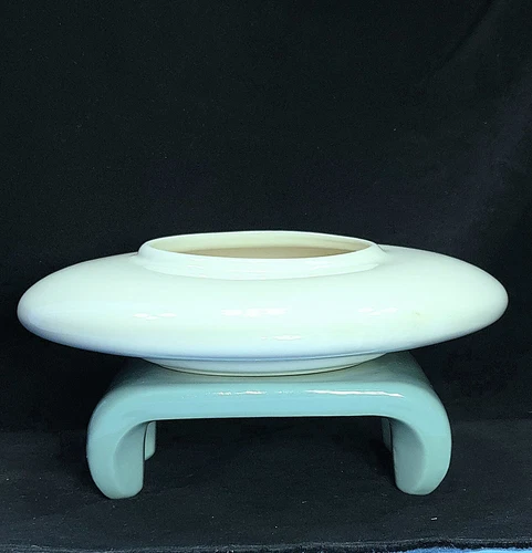Vintage Haeger Green White Planter Stand UFO Space Age Mid Century 11" Ceramic