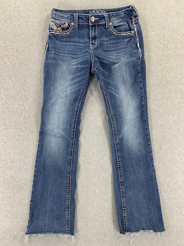 Grace in LA Jeans Womens 29 Easy Fit Western Cowboy Boot Embroidery 30x31