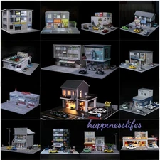 Diorama 1/64 Car Garage Model LED Lighting Store Parking Lot Scene Display Model