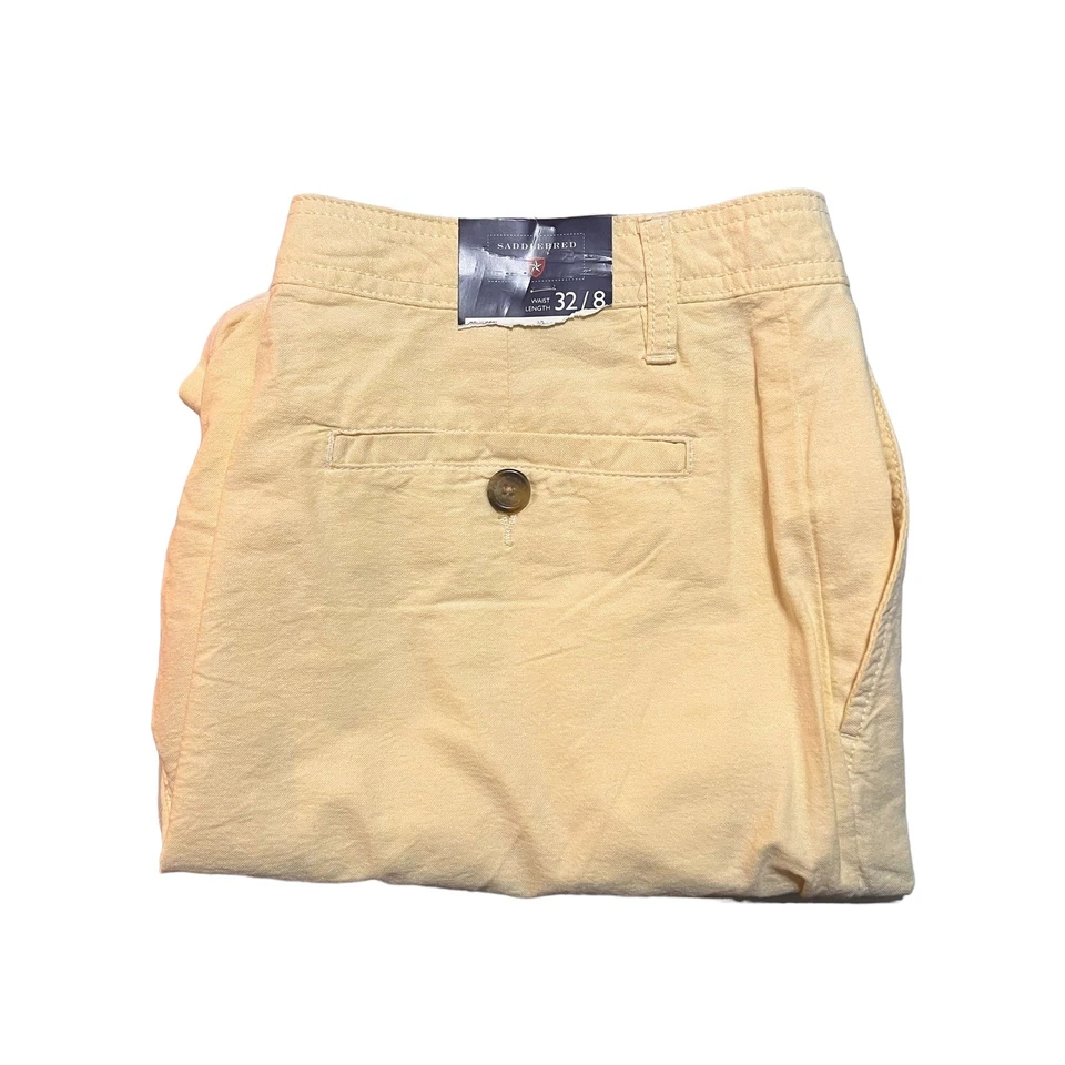 Pantalones Cortos Chinos Saddlebred Para Hombre 32x8 Amarillo Claro 100% Algodón Nuevos con Etiquetas Informales Golf Foto 4 de 4