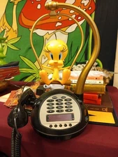 Telemania Vintage Tweety Bird Landline Phone With A Paw Pushing The Swing