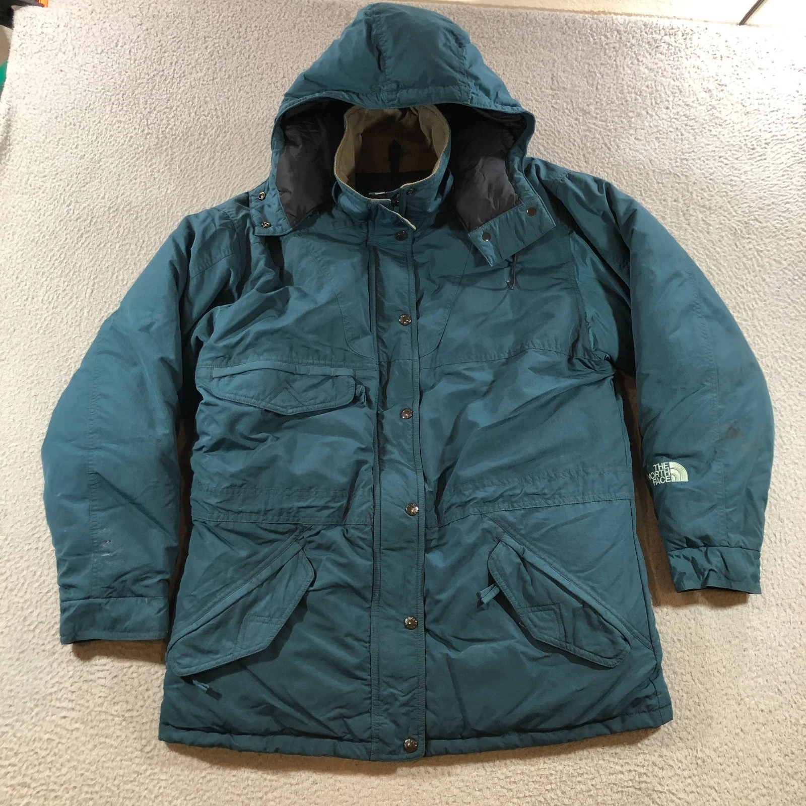 vtg the north face down jacket mens L teal green puffer winter cold climate