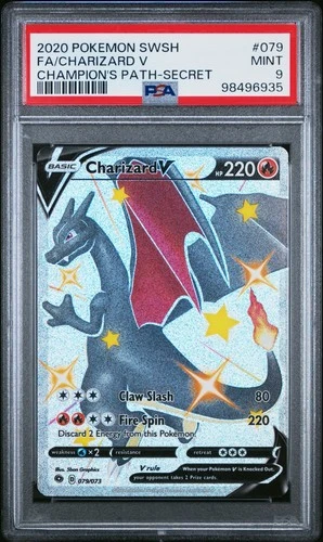2020 POKEMON SWORD & SHIELD CHAMP'S PATH SECRET #079 FULL ART/CHARIZARD V PSA 9