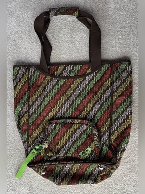Roxy Tote Brown with Green, Red & Yellow Logo Print and Keychain