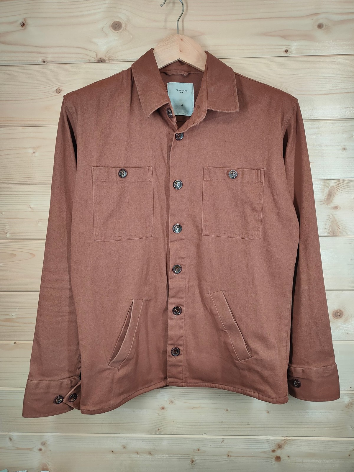 Percival Wellington Overshirt Mens Medium Tabacco Brown Long Sleeve Button Shirt