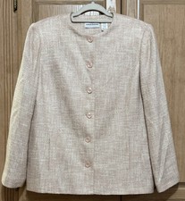 Alfred Dunner Tweed Blazer Jacket Size 14 Pink Gold Thread Button UP Front Lined