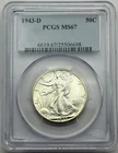 1943-D 50C Walking Liberty Half Dollar, MS67 PCGS, OG Collector Coin.