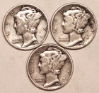 (3) Mercury Dimes - VG/Fine - 1941 1944 1945 - #4569ED