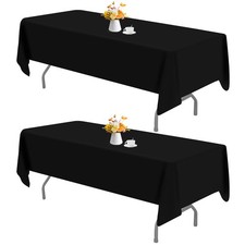 2 Pack 60 x 102 Inch Black Rectangle Tablecloth for 6 Foot Table Washable Reu...
