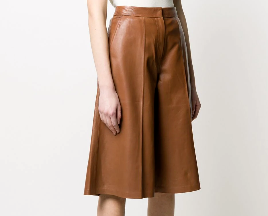 Women's High-Rise Genuine Leather Culottes Wide Leg Shorts