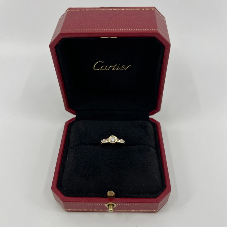 Anillo solitario vintage Cartier diamante redondo 18k tricolor oro multicolor 45,5 Foto 3 de 4