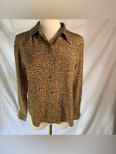 VTG Spenser Jeremy 100 Silk Leopard Print Button Down Blouse Petite Small 90s