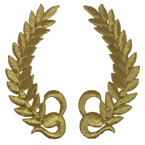 Gold Laurel Wreath Patch Pair – Iron-On Embroidered Appliques for Crafts