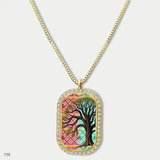 Gorgeous Colorful Tree of Life Pendant Necklace Chain Graphic Dog Tag Chain Gift