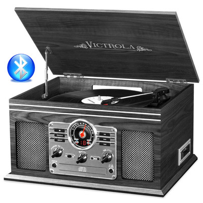 Victrola Wooden 6 in 1 Nostalgic Record Player Turntable Bluetooth Graphite CD