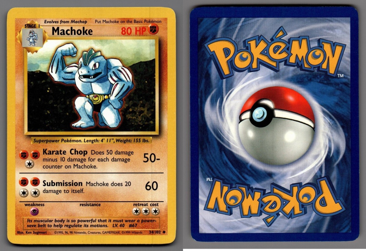 1999 machoke pokemon card Machoke Base Set 1999-2000 Exclusive 4th Print EX, 34/102 Pokemon Card main image 0