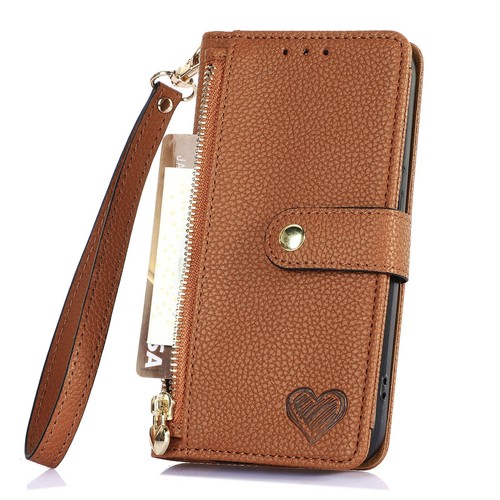Love pattern zipper Wallet Credit Bank Card Leather Cell Phone Case With Strap - Picture 44 of 79