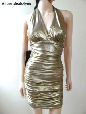 BEBE Halter Gold Foil Shirred Dress Sz. XXS ~ XS ~ S ~ M ~ $129 | eBay BEBE Halter Gold Foil Shirred Dress Sz. XXS ~ XS ~ S ~ M ~ $129 | eBay
