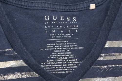 Guess s ssmall lver stripe v neck short sleeve t shirt navy - Picture 2 of 6