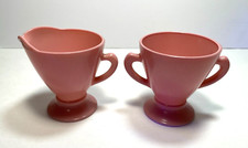 Vintage Hazel Atlas Moderntone Platonite Pink Cream  Sugar 2 Handle