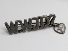 What Would Jesus Do? WWJD Lapel Pin Silver Toned with Heart and Cross Dangling