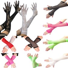 Gothic Black LONG FISHNET MESH ARM WARMERS Fingerless Cosplay Costume Gloves US