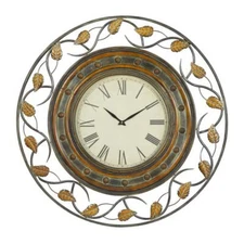 Litton Lane Wall Clock Brown Metal Frame Rustic Theme Extra-Large 36 in. Dia