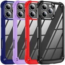 For iPhone 16 Pro Max Plus Transparent Case with Metal Buttons and Camera Edges