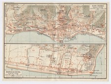 1927 ORIGINAL VINTAGE CITY MAP OF SAN REMO SANREMO BORDIGHERA / LIGURIA / ITALY