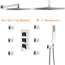 Thermostatic Shower Faucet System Chrome Rain Shower Head Mixer Set Massage Jets