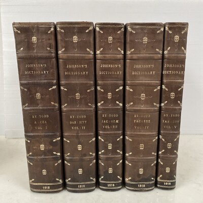 1818 5 Volumes Dictionary of the English Language Samuel Johnson H. J. Todd (MA)