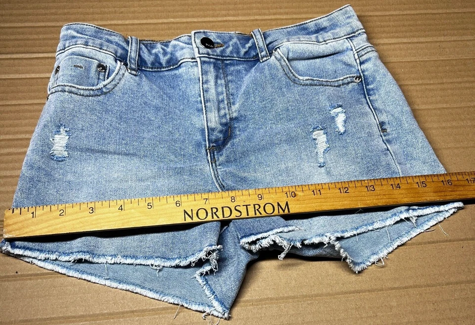 Pantalones Cortos Tractor Jean Corte Niñas Talla 14 Envejecido Azul Claro Denim Elástico Foto 4 de 4