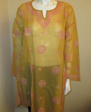 New India Chikan Lucknow 100 Cotton Ethnic Kurta Kurti Women Ladies Orange Top