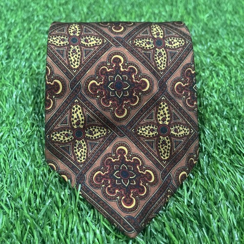 Hardy Amies Vintage Necktie Brown & Red Paisley Pattern Silk Neck Tie 55x3.5”