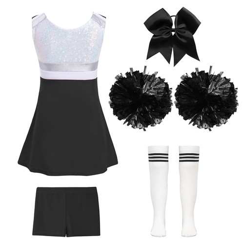 US Kids Girl Cheerleading Outfits Uniforms With Pom Poms Headwear Dance Outfit - Picture 19 of 70