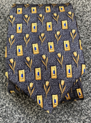 Herren-Krawatte Gestell grau gold Blumenmuster geometrisch aus 100 % Seide 3,75 Zoll breit 57 Zoll lang