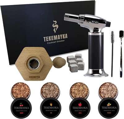 Cocktail Smoker Kit with Torch   4 Flavors Wood Chips   Bourbon, Whiskey Smoker