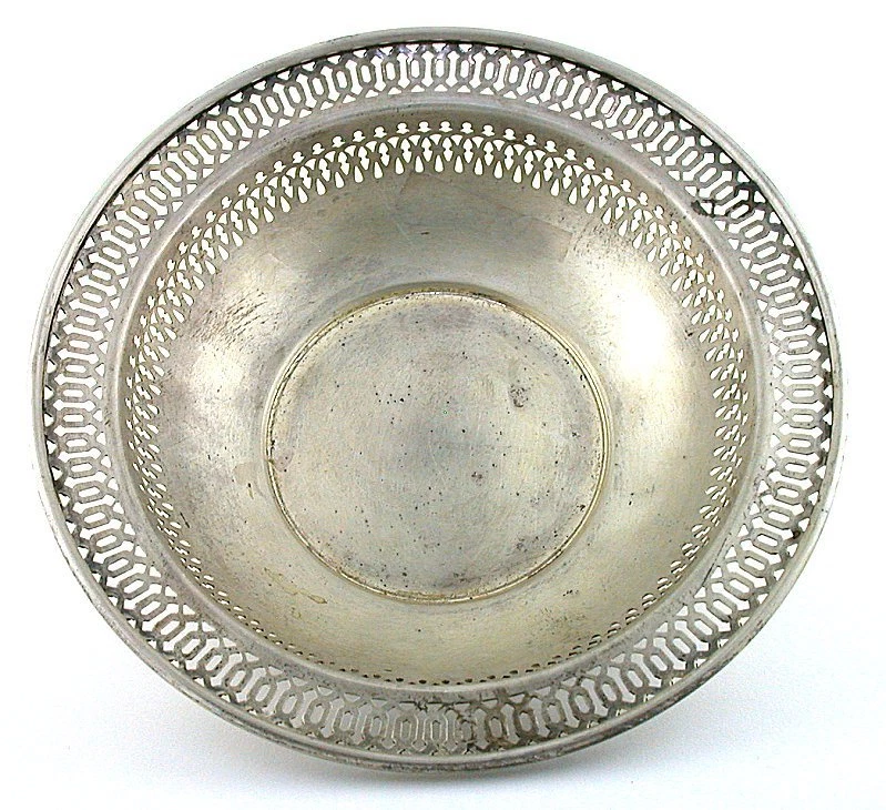 Antiguo cuenco de plata esterlina reticulado Manchester Silver Company de 5 pulgadas AS36 Foto 2 de 4