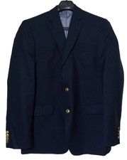 Stafford 100 Wool Portly Fit Blazer Men's 50 R Blue Sport Jacket Gold Butttons