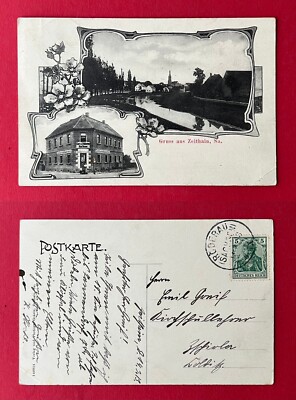 Jugendstil AK ZEITHAIN 1913 Kurz und Wollwaren Wiessner ?   ( 131299