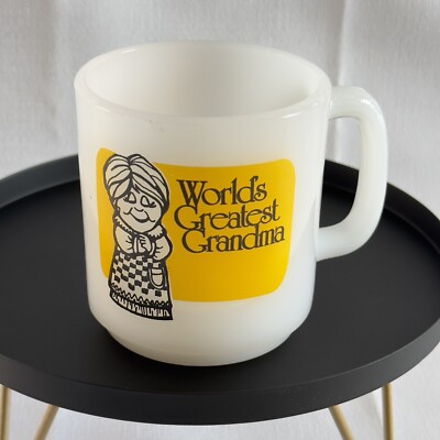 Vintage Glasbake Milk Glass Mug CM Paula 1978 World's Greatest Grandma