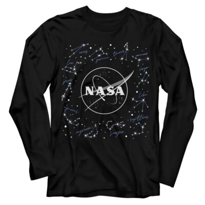 NASA Shuttle Space T-Shirt USA Adult Long Sleeve New CONSTELLATIONS Black Cotton