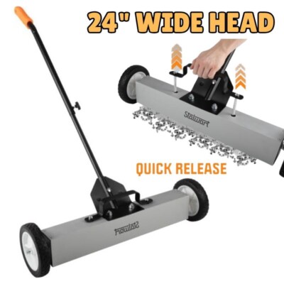 Magnetic Sweeper With Wheels Floor Rolling Nail Yard Roof Grass Strong Wide 24