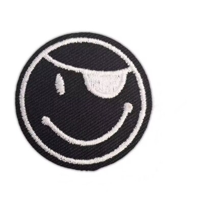 smiley face emoji black funny emoticon - iron on applique/embroidered patch 168