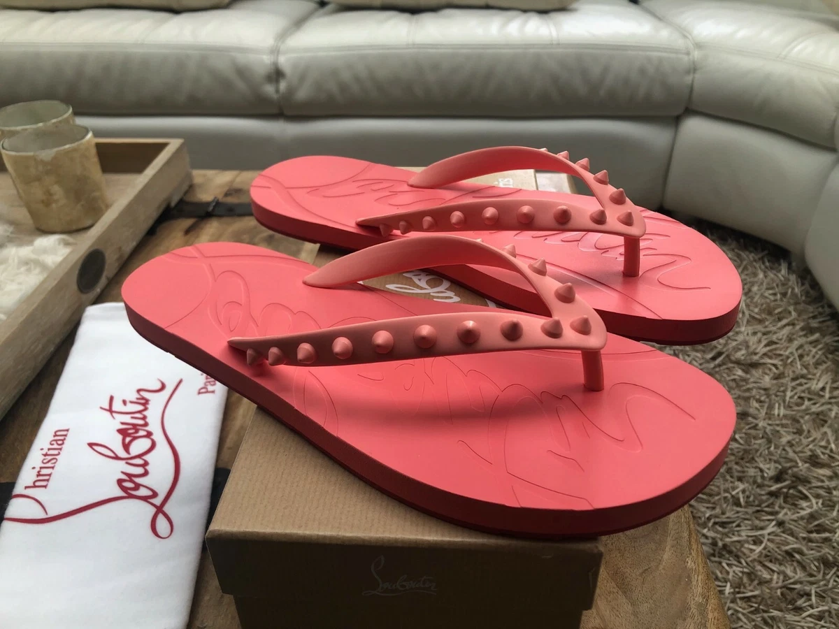 Christian Louboutin Loubi Pink Flip Flops New