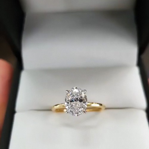 2.19Ct Oval Cut Moissanite Solitaire Engagement Ring 14K Solid Multi-Tone Gold - Picture 8 of 10